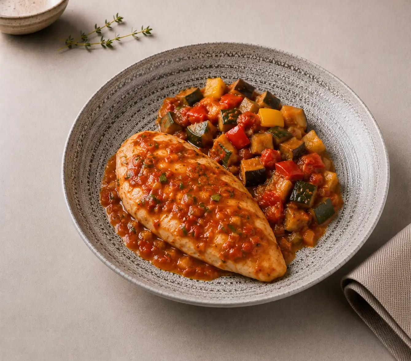 Escalope de dinde à la provençale Penne Petits Leegumes