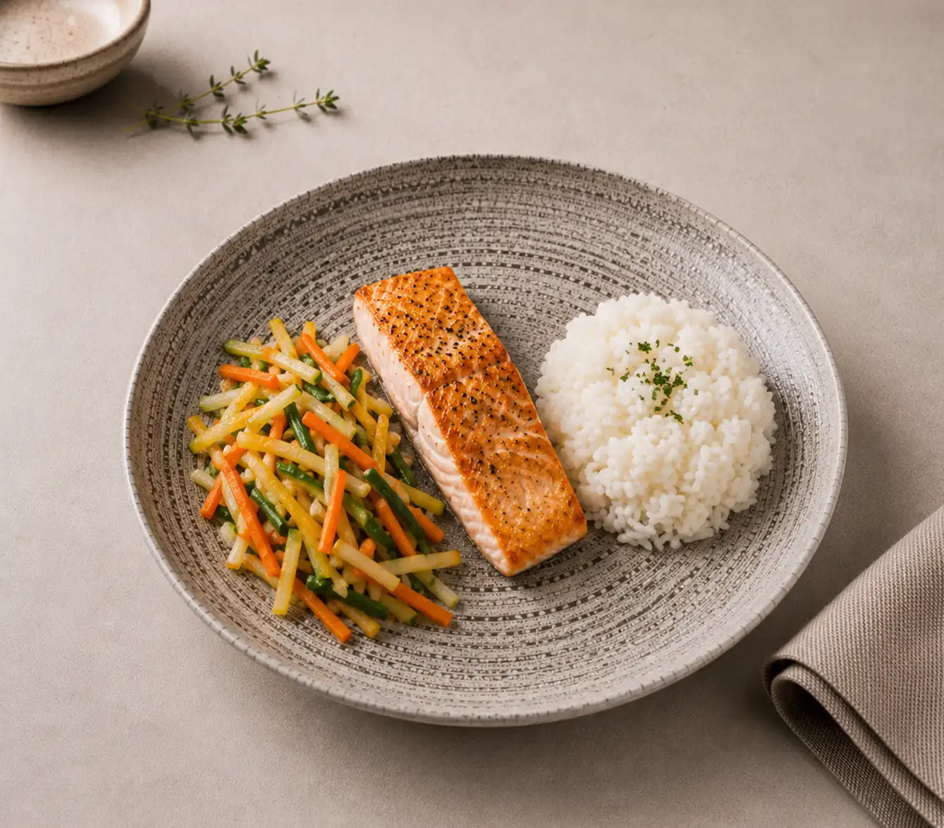 Pavé de saumon Riz Petits Légumes